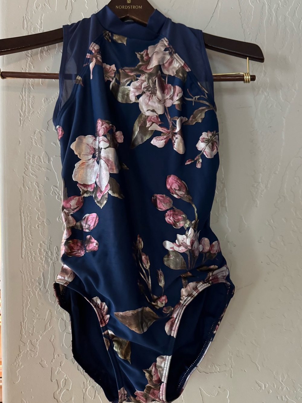 balera Blue flower print Dancewear leotard with Lining child large or adult PS